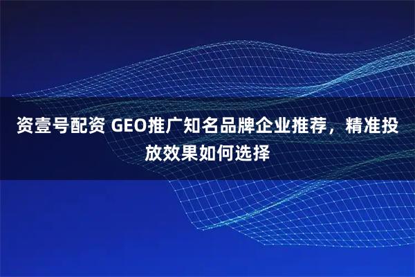 资壹号配资 GEO推广知名品牌企业推荐，精准投放效果如何选择