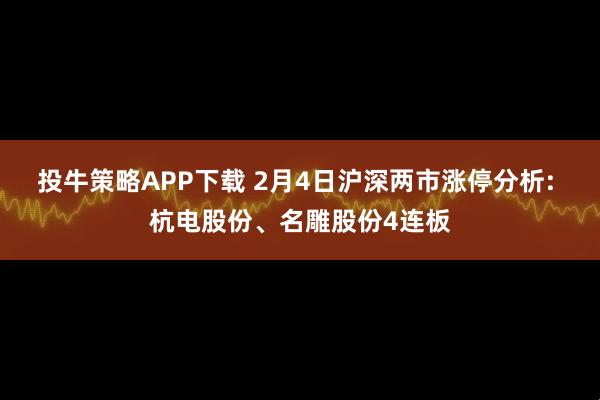 投牛策略APP下载 2月4日沪深两市涨停分析: 杭电股份、名雕股份4连板